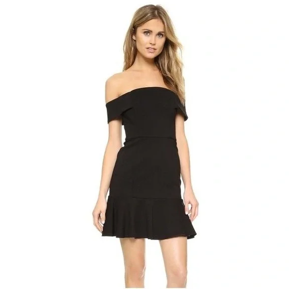 N/Nicholas Off Shoulder Ponte Mini Black Dress 2 - Picture 16 of 16